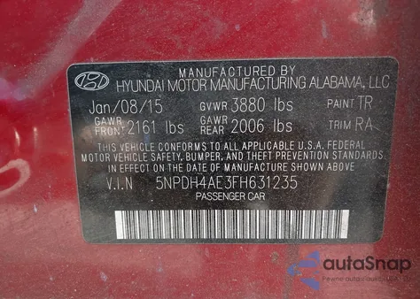 2015 Hyundai Elantra Se from USA, damaged, VIN 5NPDH4AE3FH631235